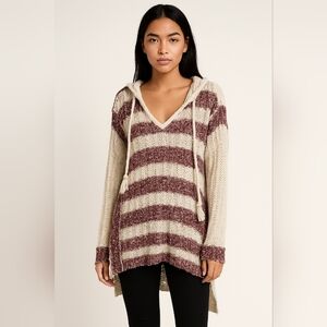 Blu Pepper BA3703 Women’s Large Hooded Knit‎ Sweater Beige Purple Striped...